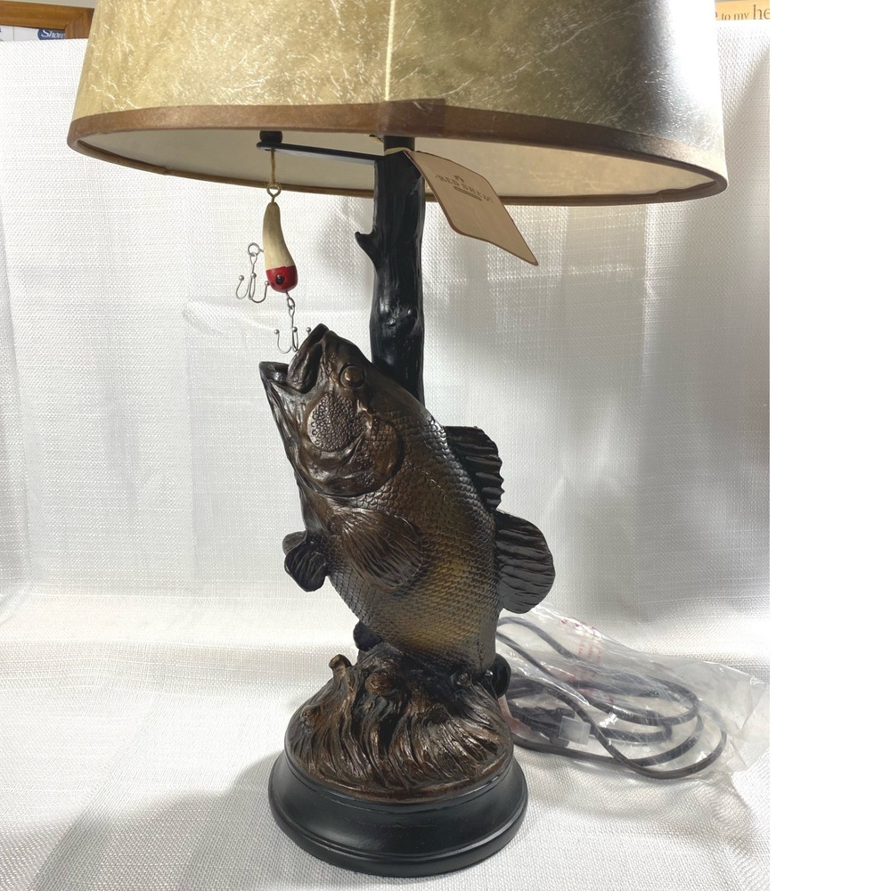Red Head Rustic Largemouth Bass Fishing Table Lamp Lure Accent Parchment Shade